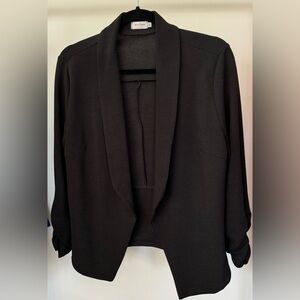 LARGE - 3/4 Sleeve Blazer Open Front Cardigan Jacket (Black)